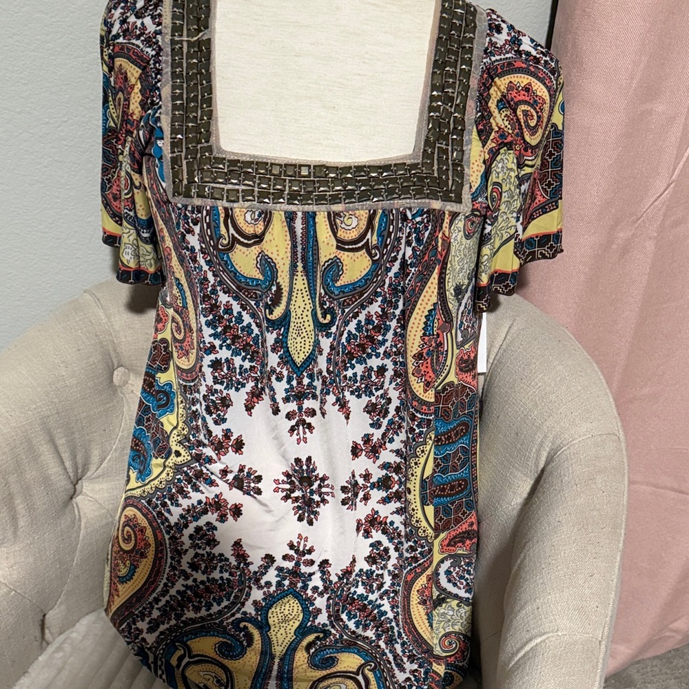 Y2K squared neck boho top